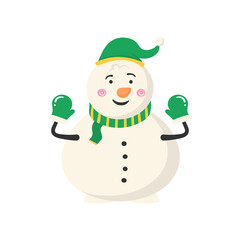 png snowman illustration with bright colours carrot nose fun smile snowflake pose graphic set holiday new year concept cute isolated blue design

