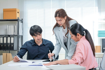 diverse group of business professionals gathers in a modern office for a strategic brainstorming meeting focused on agile development and artificial intelligence solutions business ideas office studio