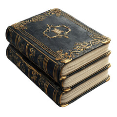 Fototapeta premium Stacked antique leatherbound books with gilded edges Storytelling history on transparent background