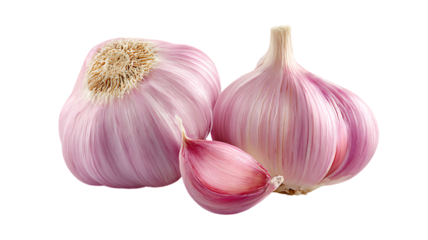 Fresh and healthy garlic bulbs and clove on a plain black background for culinary projects