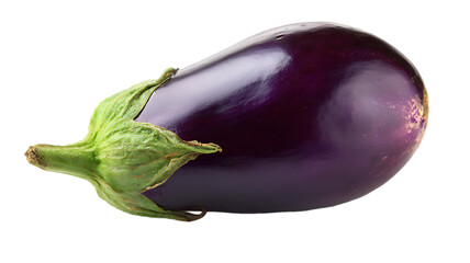 Fresh and vibrant purple eggplant with green stem isolated against a black background
