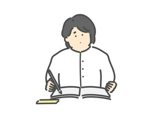 勉強する女性  イラスト