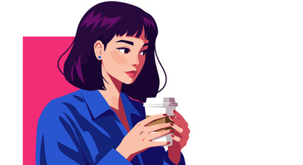 Young woman holding coffee cup while contemplating in modern setting  