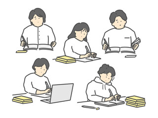 勉強する男女  イラストセット