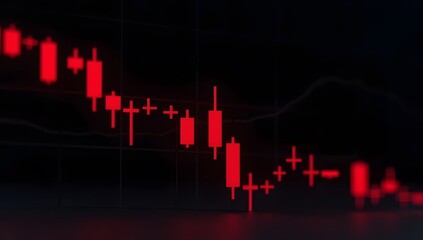 A powerful digital visualization of bear market decline, featuring red arrows, falling charts, and dynamic symbols of financial downturn in a dark, clean, modern style. AI-Generated.

