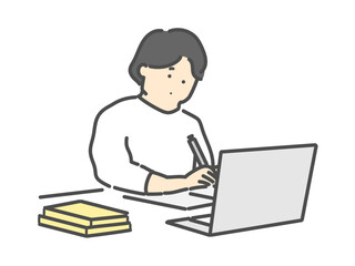 勉強する女性  イラスト