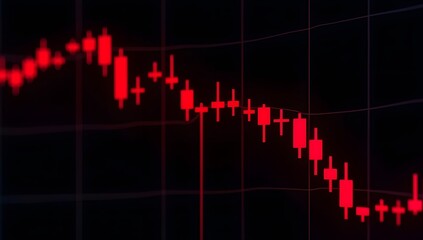 A powerful digital visualization of bear market decline, featuring red arrows, falling charts, and dynamic symbols of financial downturn in a dark, clean, modern style. AI-Generated.

