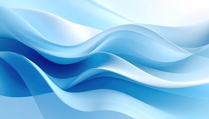 Fototapeta premium Abstract flowing blue curves. Soft, smooth, light blue, and deeper shades of blue blend together in a dynamic, flowing pattern, creating waves of liquid or fabric