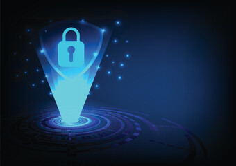 Lock security protection technology. Concept of privacy safety cyberspace, encription network system, firewall access, secure information in futuristic design. Padlock illustration vector for password