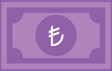 Vector design of a stylized Turkish lira banknote, rendered in a clean and modern format to represent Turkey's national currency.