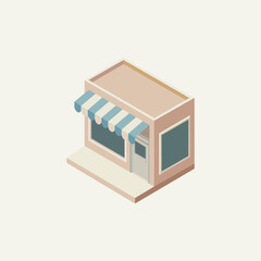 Isometric Shop Building Icon – Flat 3D Storefront Illustration for Business and App Design