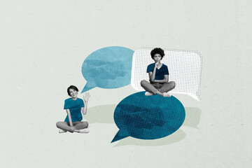 Collage of hands person people using speech bubbles representing chatting online messaging social...