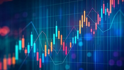 Advanced stock graph overlay on abstract digital blue background, economic data analysis and financial trading technology concept - Powered by Adobe