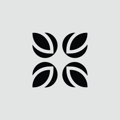 Abstract Floral Emblem Elegant Black and White Design, Four-Leaf Pattern