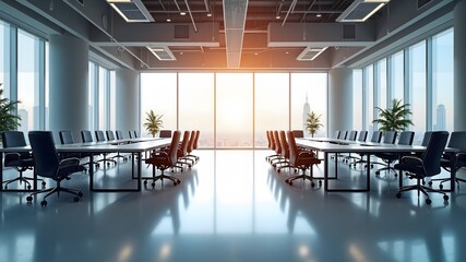 Fototapeta premium Empty office open space interior. Business conference company background Generative ai 