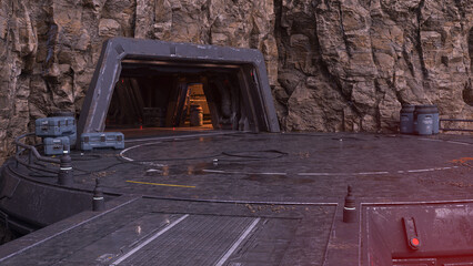 Futuristic fantasy sci-fi industrial base environment background. 3D render illustration.