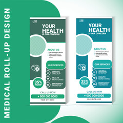 Professional health care and medical roll up design, standee and banner template decoration for exhibition, printing and presentation creative template design.