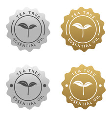 tea tree essential oil star seal silver and gold color. natural ingredient for cosmetic or beauty product.