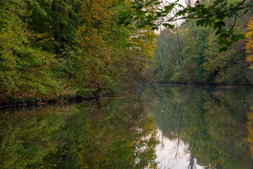 Magical autumn landscapes with colorful foliage, forest paths and golden light

