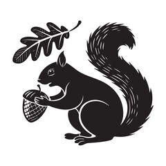 A squirrel clutching an acorn protectively silhouette vector