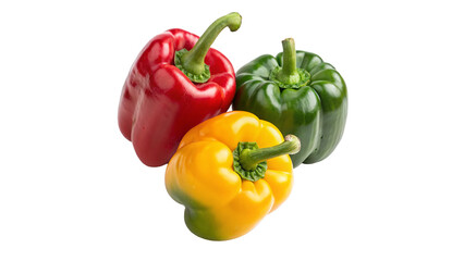 trio Bell peppers red yellow green isolated on transparent background