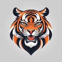 Fototapeta premium A fierce tiger head, rendered in orange, black, and white, commands attention.