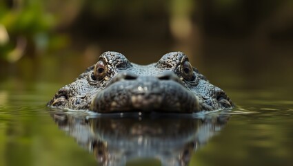 Obraz premium Alligators Gaze Closeup of Reptile Emerging from Murky Water