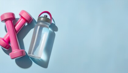 Fitness and hydration concept with dumbbell and water bottle
