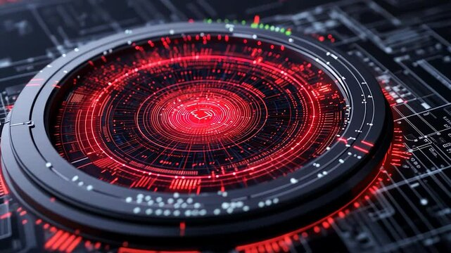 Futuristic Technology Interface: Red and Black Digital HUD