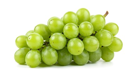 Close Up Of Fresh Green Grapes Isolated On White Background With Focus On Detail