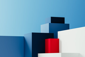 Bright stacked shapes create modern abstract 3D display in blue