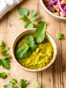 curry leaves or kadi patta chutney in a bowl