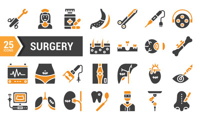 25 Two-Tone Glyph Icons for Surgery Operations.