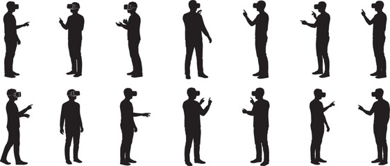 Vr headset silhouette people using virtual reality technology experience metaverse augmented reality concept