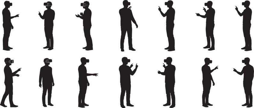 Vr headset silhouette people using virtual reality technology experience metaverse augmented reality concept
