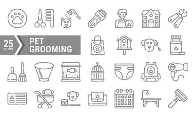25 Line Icons for Pet Grooming and Care.