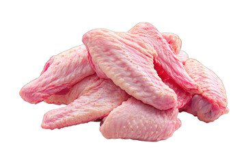 Pile of raw chicken wings, pale pink, speckled
