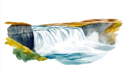 Gullfoss Waterfall. Gullfoss Waterfall hand drawn watercolor illustration