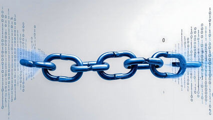 Digital Security  Blue Chain Link with Binary Code