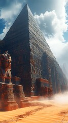 Pyramid ruins surrounded by sandstorm clouds High Resolution Picture