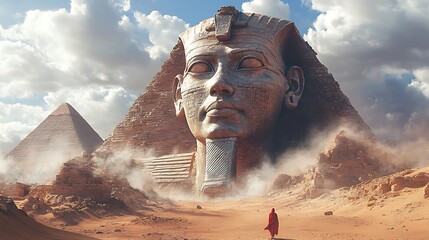 Pyramid in fiery desert ruins at sunset High Resolution Picture