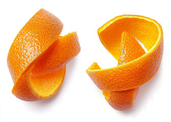 orange spiral citrus peels isolated on a transparent background