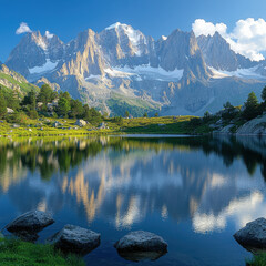 Naklejka premium Snow-covered Doloma Mountains towering over Doloma Valley.