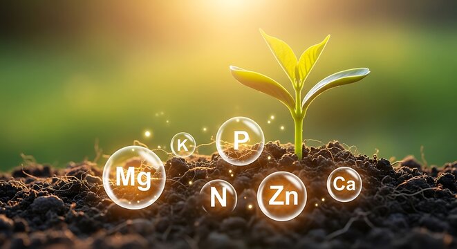Essential Nutrients for Plant Growth Seedling with Magnesium Potassium Phosphorus Nitrogen Zinc and Calcium in Soil