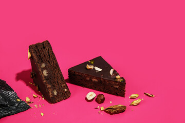 Indulgent Chocolate Treat with Nuts on a Colorful and Vibrant