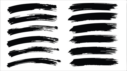 Fototapeta premium Black paint brush strokes on a white background arranged in two groups of horizontal lines