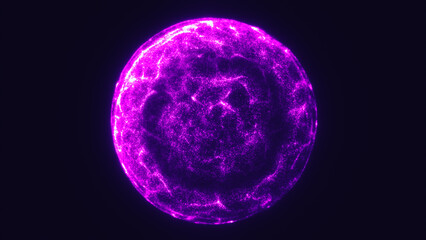 Glowing purple energy sphere with dynamic surface texture against a dark background
