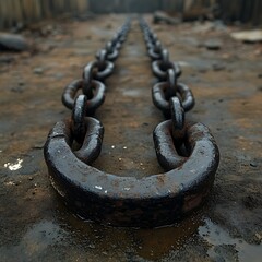 Weathered metal chain on cracked earth High Resolution Picture