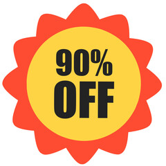 Colorful sale badges with text like 90% Off. Perfect for ads, banners, online stores, and seasonal promotions.