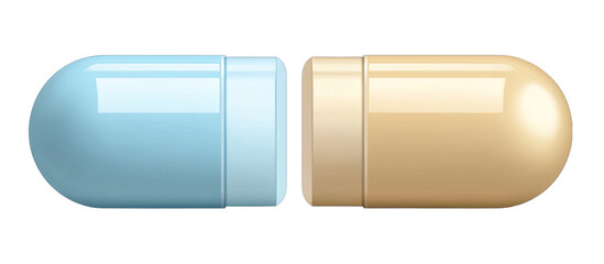 Two light-colored capsules, one light blue, one light beige